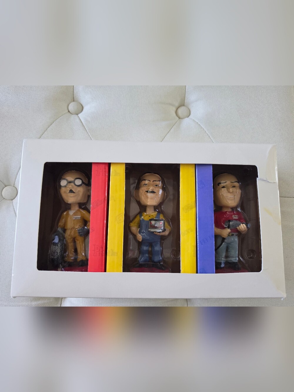 The Pep Boys Manny Moe & Jack Hand Painted Limited Edition Bobblehead Figurines